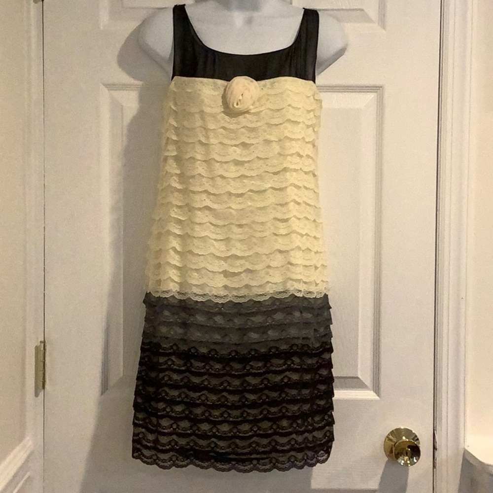 BEHNAZ SARAFPOUR Black/Cream Lace Formal Fall Wedding Guest Gatsby Dress 7